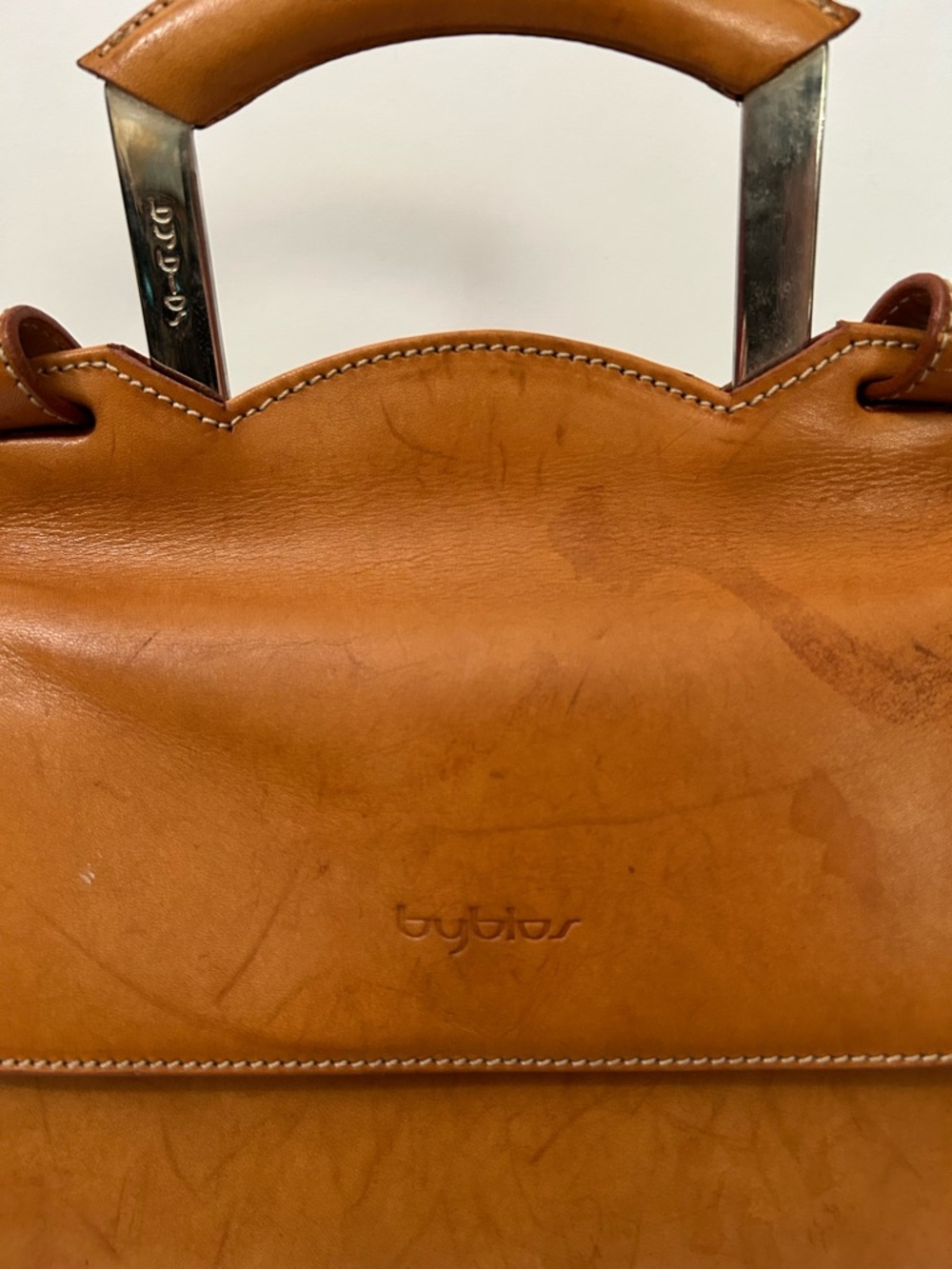 Byblos - Vintage Leather Backpack with Top Handle made in Italy. - Picture 8 of 15